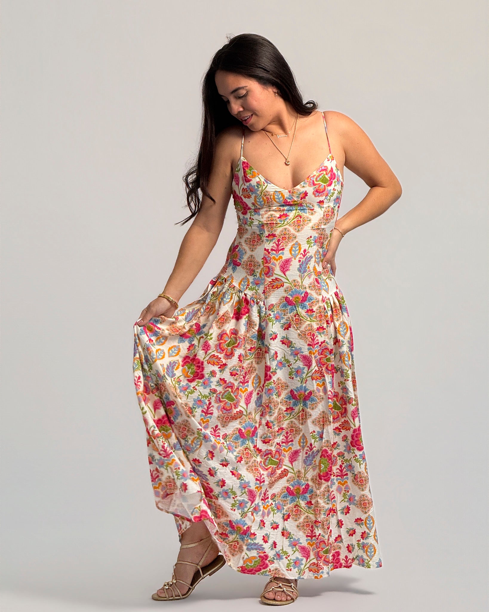 Bohemian Floral Print Sleeveless Maxi Dress