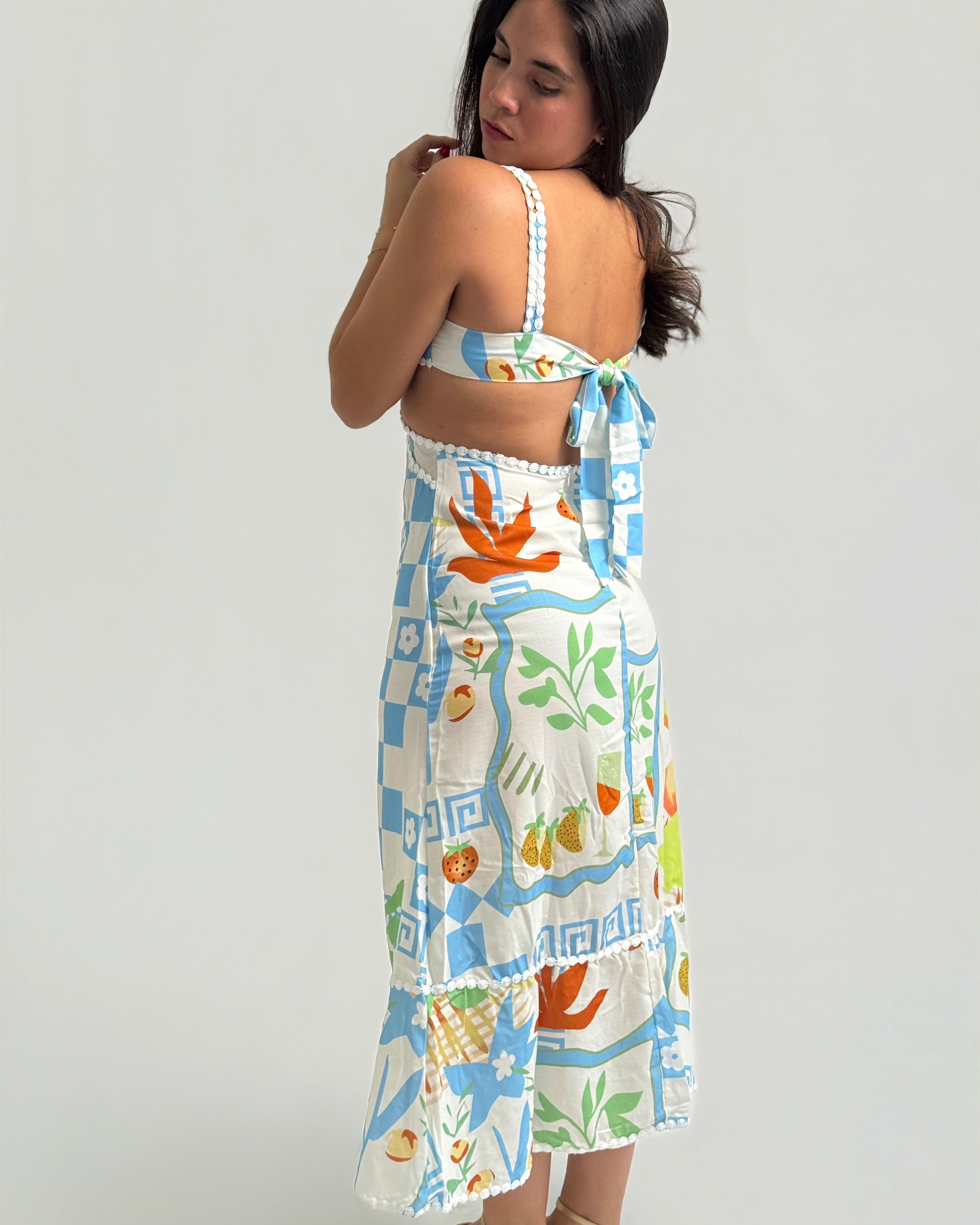Printed back tie dress