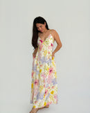 Flowers open back Maxi Dress