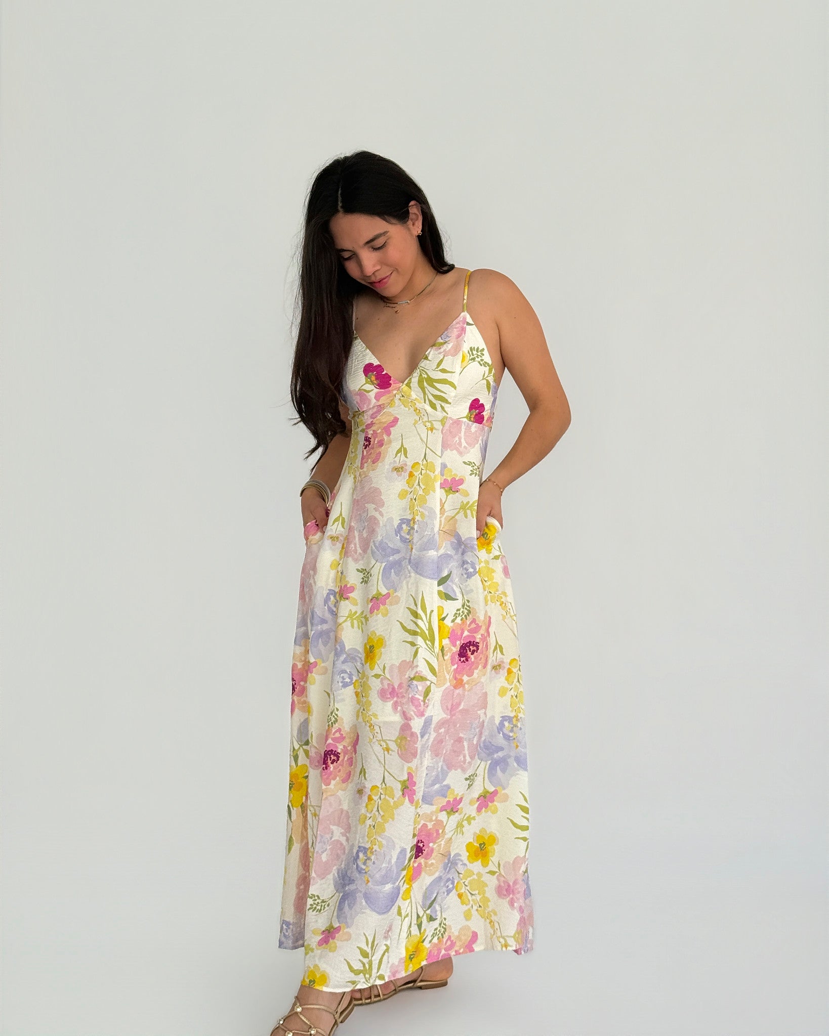 Flowers open back Maxi Dress