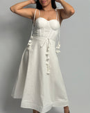 Linen Midi Dress With Corset Bodice