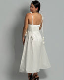 Linen Midi Dress With Corset Bodice