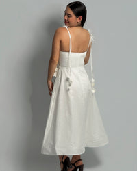 Linen Midi Dress With Corset Bodice