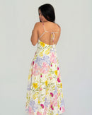 Flowers open back Maxi Dress