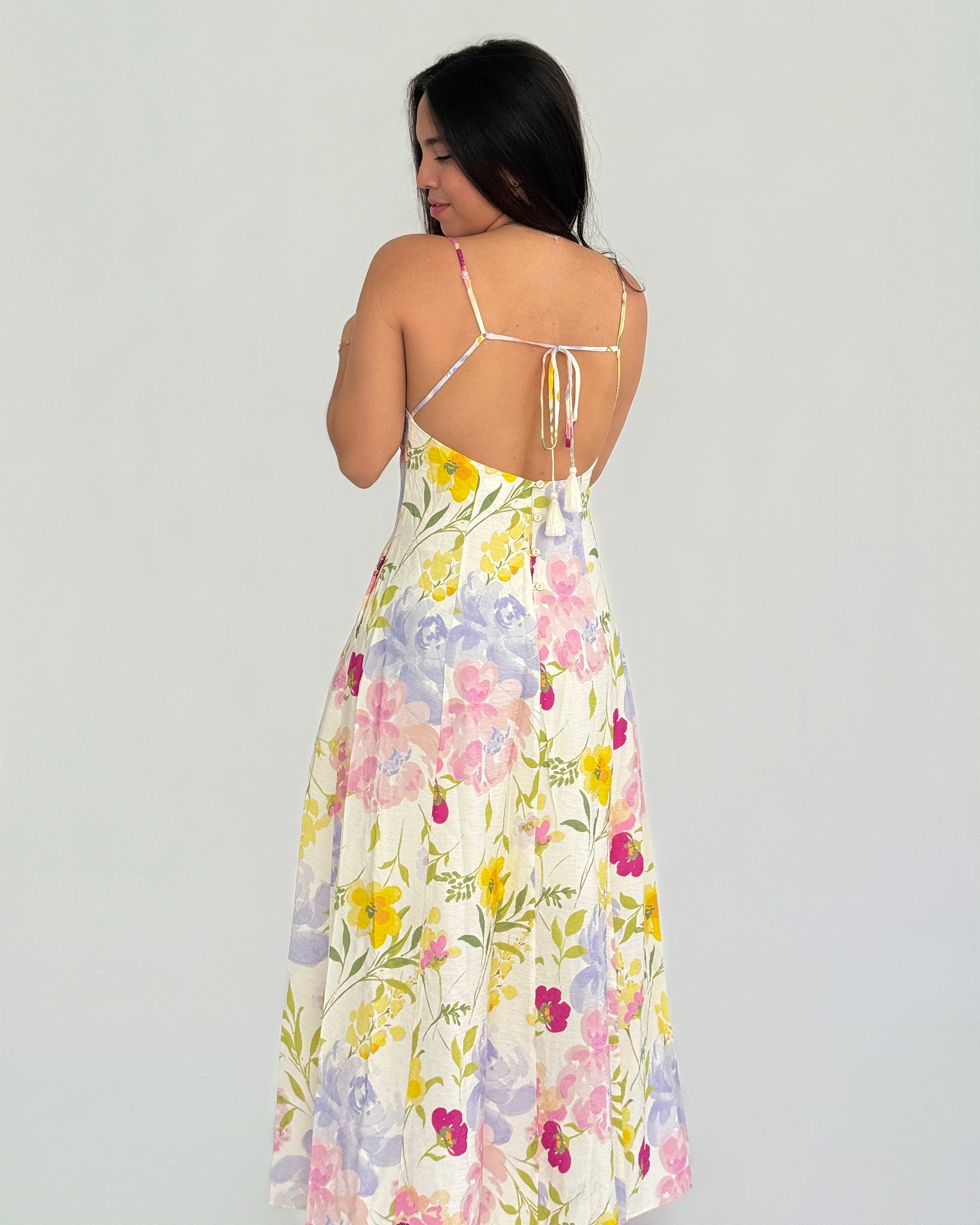 Flowers open back Maxi Dress