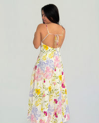 Flowers open back Maxi Dress