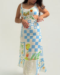 Printed back tie dress