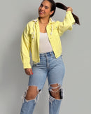 Oversized yellowish denim jacket with hood