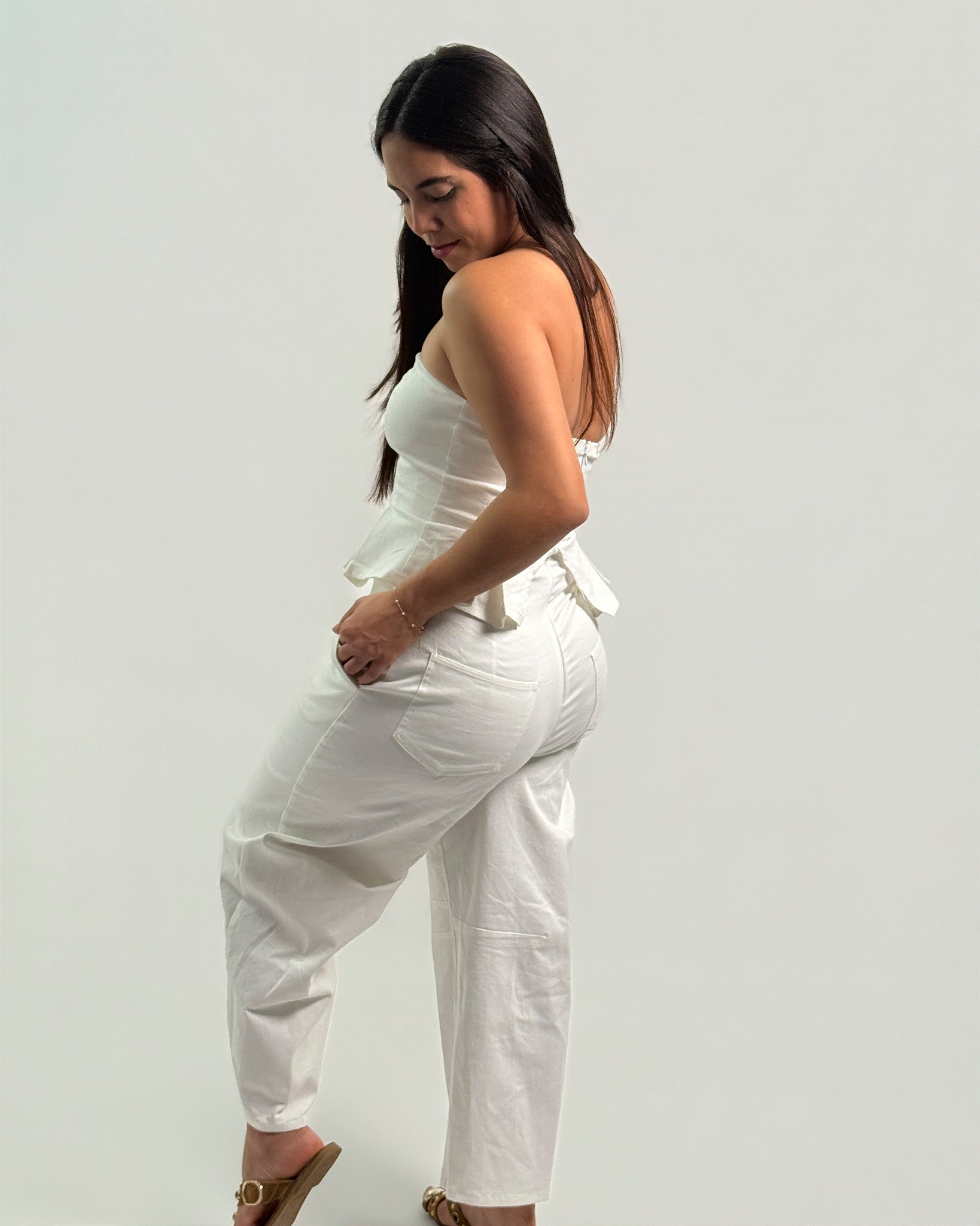 White barrel jumpsuit